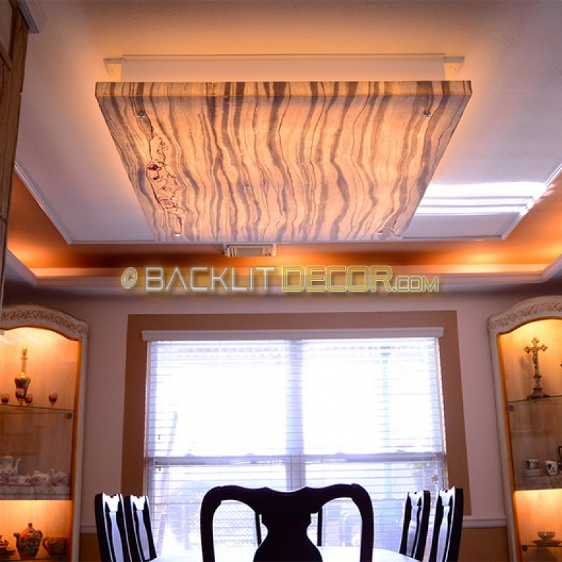 Backlit Stone Ceiling Decor used in the Dining Room