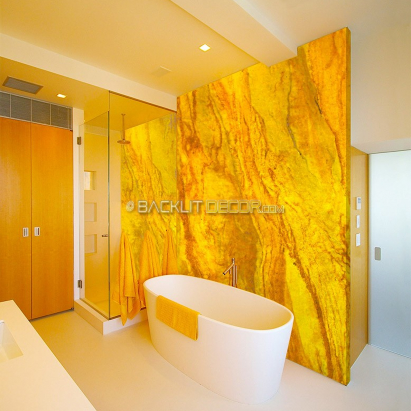 Bathroom Wall Divider using Illuminated Stone